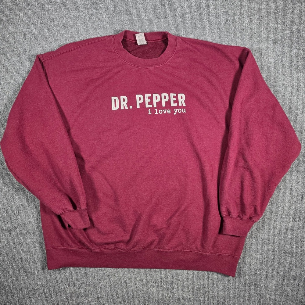 Gildan Dr Pepper I Love You Sweatshirt Maroon XL Graphic Crewneck Pullover
